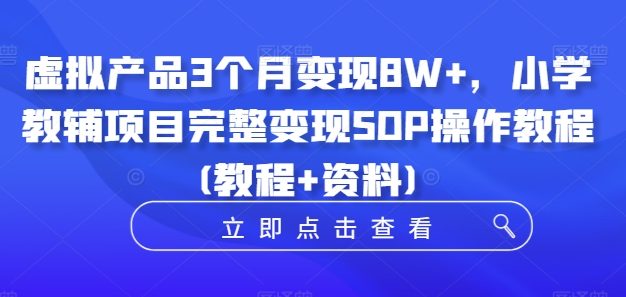 虚拟产品3个月变现8W+，小学教辅项目完整变现SOP操作教程(教程+资料)