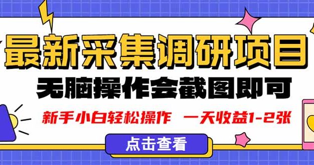 新版采集调研项目，截图上传即可，无脑操作，日收益1-2张