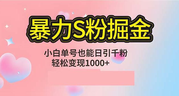 单人单机日引千粉，变现1000+，S粉流量掘金计划攻略