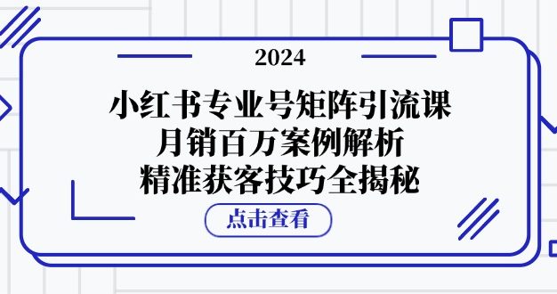 小红书专业号矩阵引流课，月销百万案例解析，精准获客技巧全揭秘