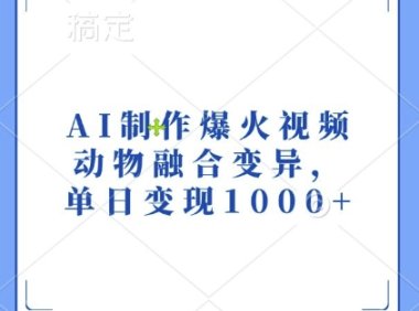AI制作爆火视频，动物融合变异，单日变现1k