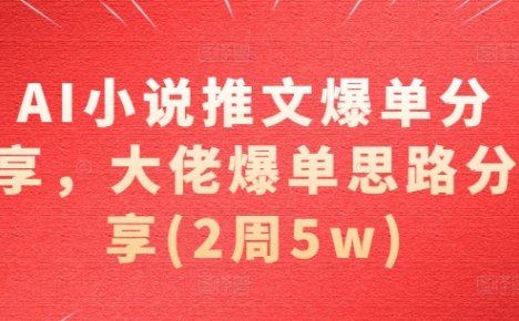 AI小说推文爆单分享，大佬爆单思路分享(2周5w)