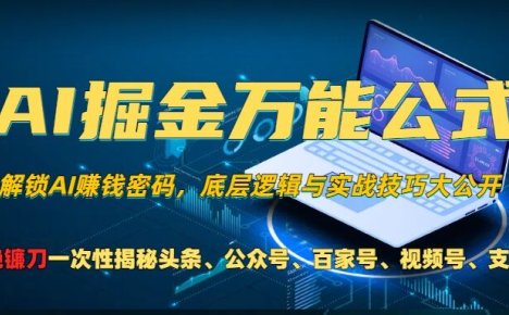 AI掘金万能公式!一个技术玩转头条、公众号流量主、视频号分成计划、支付宝分成计划，不要再被割韭菜【揭秘】