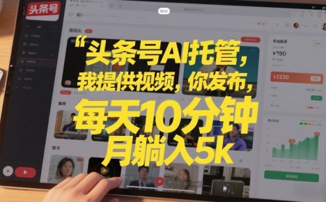 头条号AI托管，我提供视频，你发布，每天10分钟，月躺入5k+【揭秘】