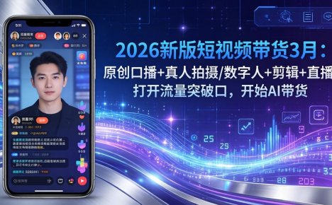 2026新版短视频带货3月:原创口播+真人拍摄/数字人+剪辑+直播,打开流量突破口,开始AI带货