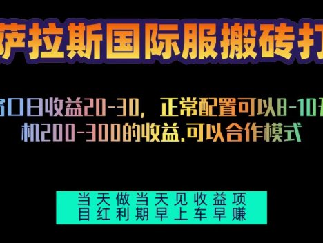拉萨拉斯国际服搬砖单机日产200-300，项目红利期包吃肉