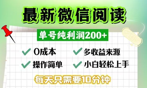 微信阅读最新玩法，每天十分钟，单号一天200+，简单0零成本，当日提现
