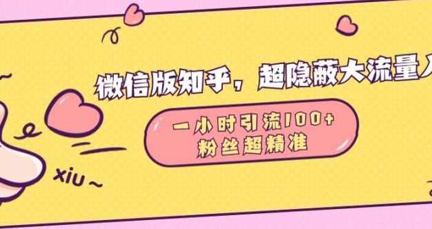 微信版知乎，超隐蔽流量入口1小时引流100人，粉丝质量超高【揭秘】
