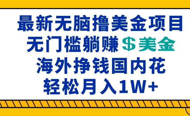 海外无脑撸美金项目，无门槛躺赚美金，海外挣钱国内花，月入一万加