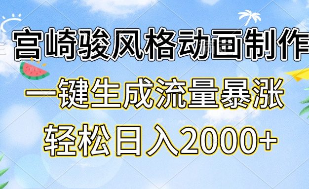 宫崎骏风格动画制作，一键生成流量暴涨，轻松日入2000+