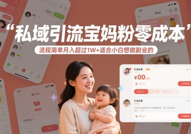 私域引流宝妈粉零成本流程简单月入超过1W+适合小白想做副业的