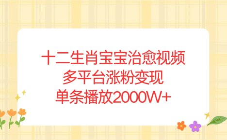 十二生肖宝宝治愈视频，多平台涨粉变现，单条播放2000W+