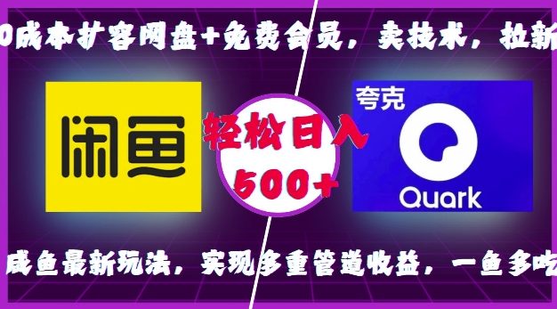 0成本扩容网盘+免费会员，卖技术，拉新，咸鱼最新玩法，实现多重管道收益，一鱼多吃，轻松日入500+