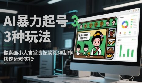 AI暴力起号3种玩法，像素画小人食堂贵妃搞笑视频制作，快速涨粉实操