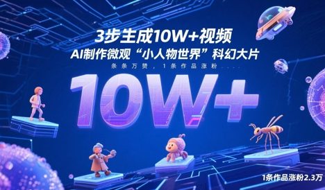 3步生成10W+视频，AI制作微观“小人物世界”科幻大片，条条万赞，1条作品涨粉2.3W