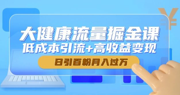 大健康流量掘金课，低成本引流+变现，日引百粉月入过万