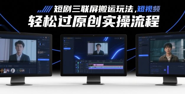 短剧三联屏搬运玩法，短剧搬运轻松过原创实操流程
