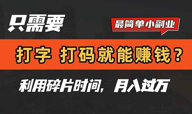 只需要打字，打码，就能赚钱？简单的赚钱小副业，利用碎片时间，月入过万