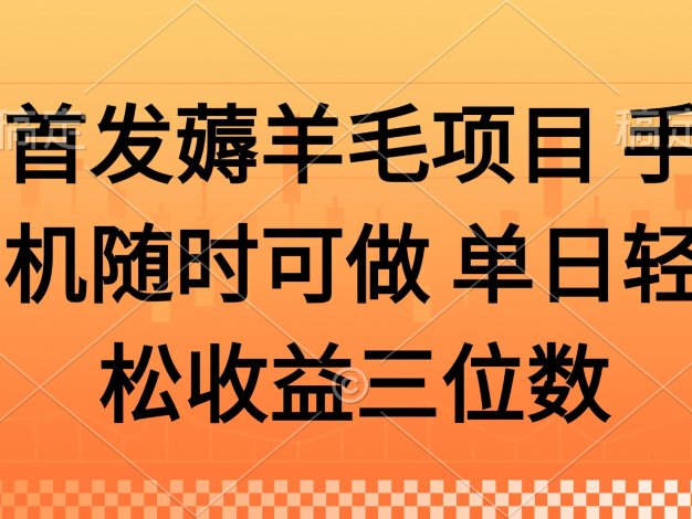 薅羊毛项目 手机随时可做 单日轻松收益三位数