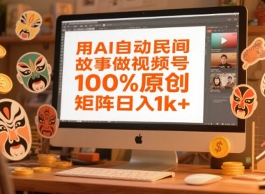 用AI自动民间故事做视频号，100%原创，矩阵日入1k+