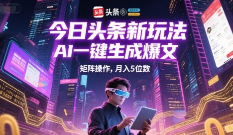 今日头条新玩法,AI一键生成爆文,矩阵操作,月入5位数