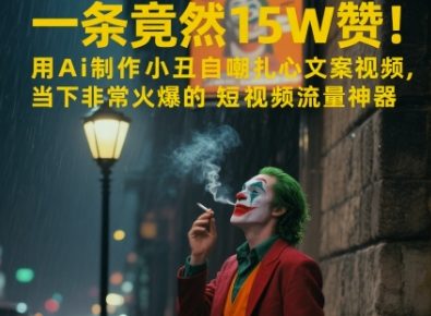 一条视频竟然15W赞！用AI制作小丑自嘲扎心文案视频，当下非常火爆的短视频流量神器