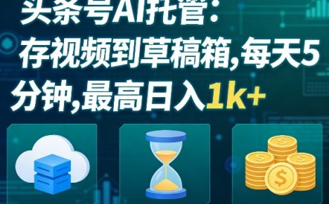 头条号AI托管,我存视频到你草稿箱,每天5分钟,最高日入1k+【揭秘】
