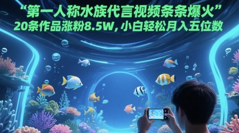 第一人称水族代言视频条条爆火，20条作品涨粉8.5W，小白轻松月入五位数