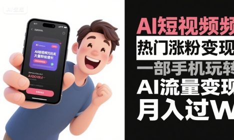 AI短视频热门涨粉变现，一部手机玩转AI流量变现，月入过W