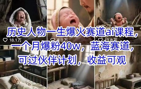 历史人物一生爆火赛道ai课程，一个月爆粉40w，蓝海赛道，可过伙伴计划，收益可观