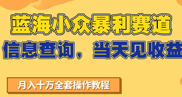 蓝海小众暴利赛道，信息查询，当天见收益，不讲玄学，7天搞了2万+