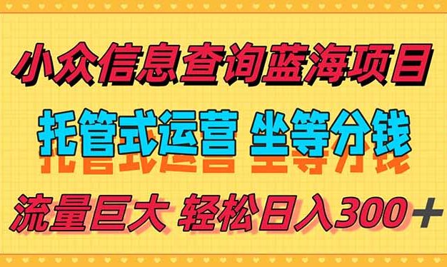 稳定日入300＋，小众信息查询蓝海项目，全程懒人式托管，解放你的时间