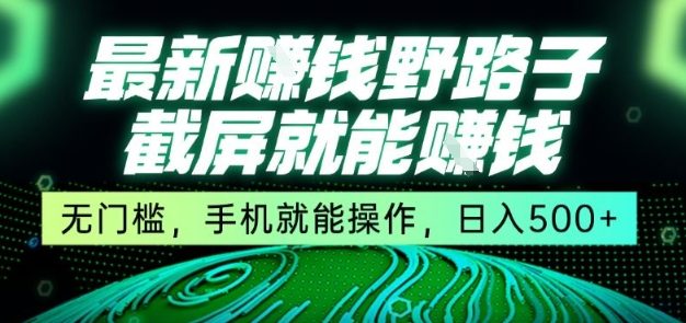 最新野路子截屏就能挣钱，无门槛，手机就能操作，日入5张【揭秘】