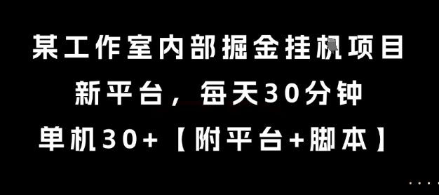某工作室内部掘金挂G项目，新平台，每天30分钟，单机30+【揭秘】