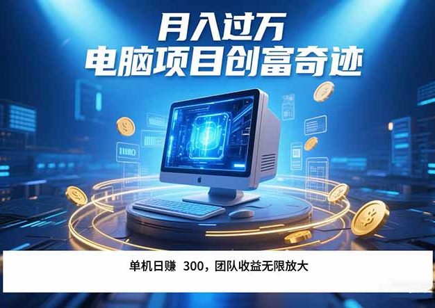 电脑项目单机每天收益300+  带有团队管道收益 可无限放大 月入过万…