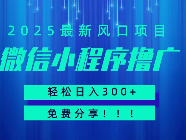 微信小程序撸广，最新风口项目，日入300+ 免费分享 可批量操作 小白可轻松上手！！