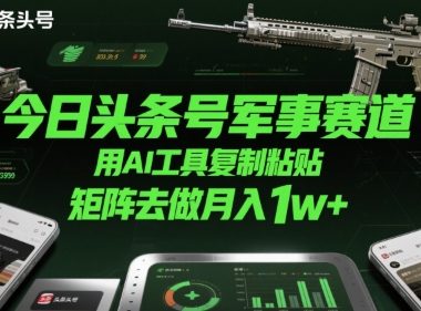今日头条号军事赛道，用AI工具复制粘贴，矩阵去做月入1w+