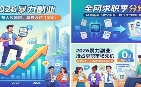 2026暴力副业：靠AI帮人改简历，单日收益1000+，全网求职季分钱