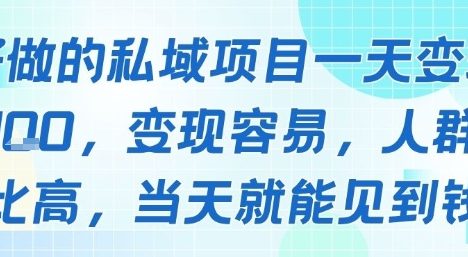 好做的私域项目一天变现1k+，变现容易，人群占比高，当天就能见到钱
