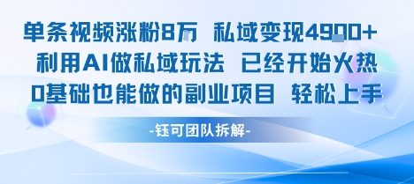 单条视频私域变现4.9k+利用AI做私域玩法 已经开始火热0基础也能做的副业项目轻松上手