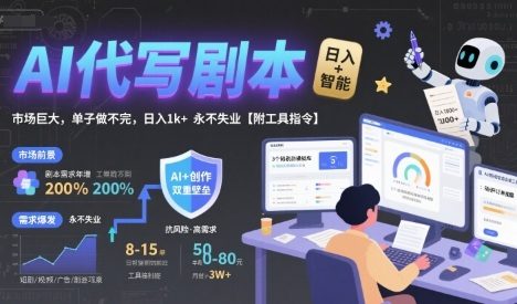AI代写剧本，市场巨大，单子做不完，日入1k+ 永不失业【附工具指令】