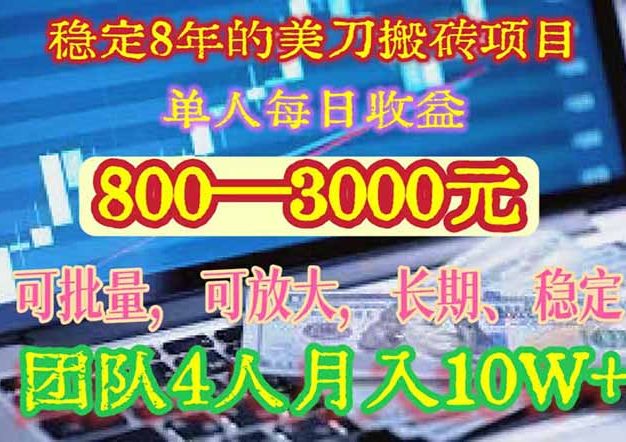 稳定8年的美刀搬砖项目，单人每日收益800—3000.团队4人月入10W+.可线下