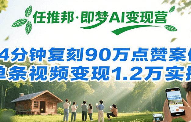 任推邦·即梦AI变现营，34分钟复刻90万点赞案例，单条视频变现1.2万实操