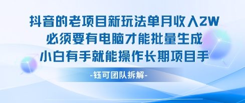 老项目新玩法单月收入2W小白有手就能操作长期项目