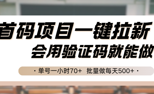 首码项目一键拉新，会用验证码就能做 单号一小时70+，批量做每天500+