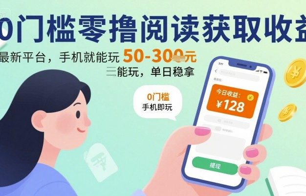 0门槛零撸阅读获取收益：最新平台，手机就能玩，单日稳拿 50-3张 【揭秘】