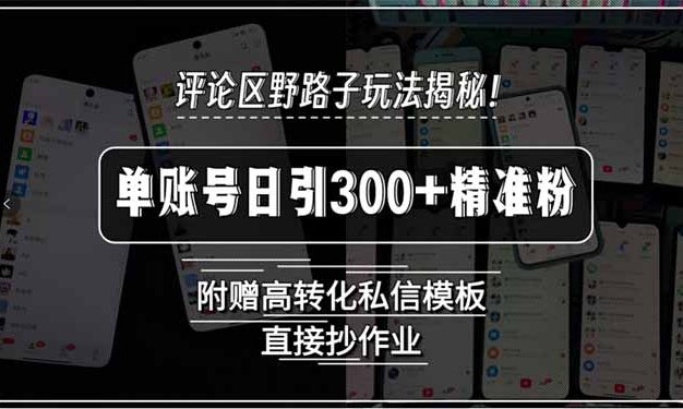 评论区野路子玩法揭秘！单账号日引300+精准粉，附赠高转化私信模板，直…