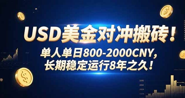 USD美金对冲搬砖!单人单日800-2000CNY，长期稳定运行8年之久!