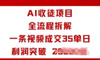 AI收徒项目全流程拆解一条视频成交35单日利润突破1k+