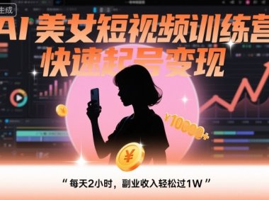 AI美女短视频训练营，快速起号变现，每天2小时，副业收入轻松过1W